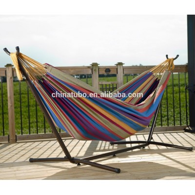 Double Hammock With Space Saving Steel Hammock Stand Includes Portable Carrying Case, Elegant Desert Stripe