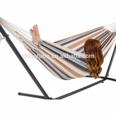 Beach leisure double hammock rack with cotton hammock and storage carry bag